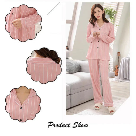Women's Pajamas Set V-Neck Button down Top and Trousers Sleepwear Homewear Casual Nightwear Loungewear Autumn Winter Two-Piece
