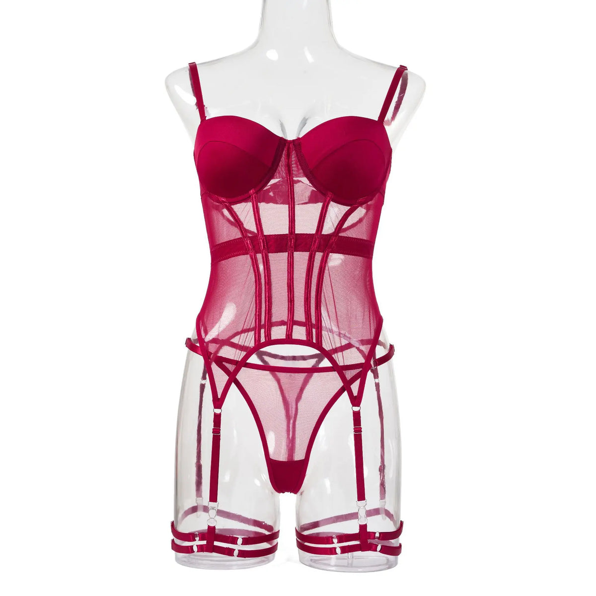 MUZISKAT Mesh Lingerie Luxury Brand Bodysuit Backless Tops for Women 3 Piece Lingerie Set with Garter Sexydresses for Women