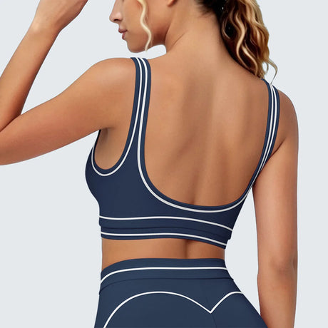 Women's Yoga Bra Vest Fitness Tank Running Workout Gym Top Push Up Padded Soft Slim Contrast Piping Racerback Sports Underwear