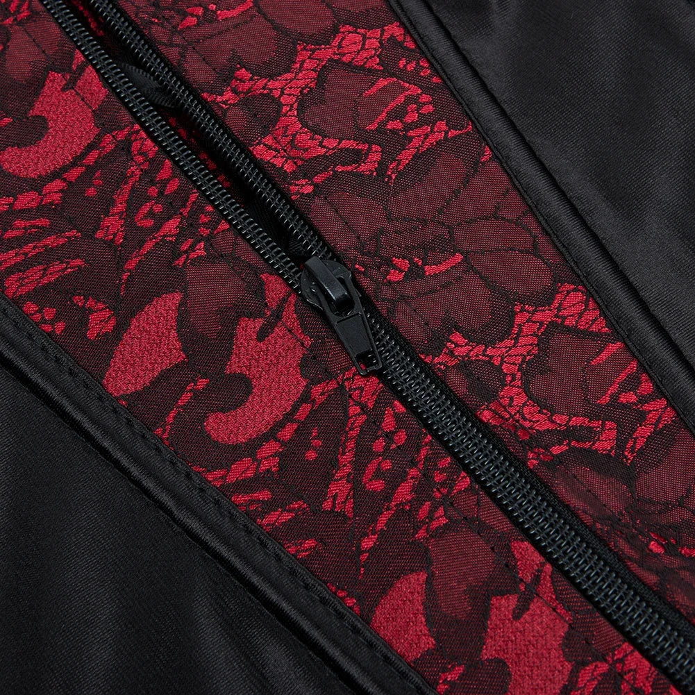 Gothic Corset Top With Straps Sexy Floral Zipper Brocade Overbust Lingerie Burlesque Body Shaper Lace Up Bustier Plus Size