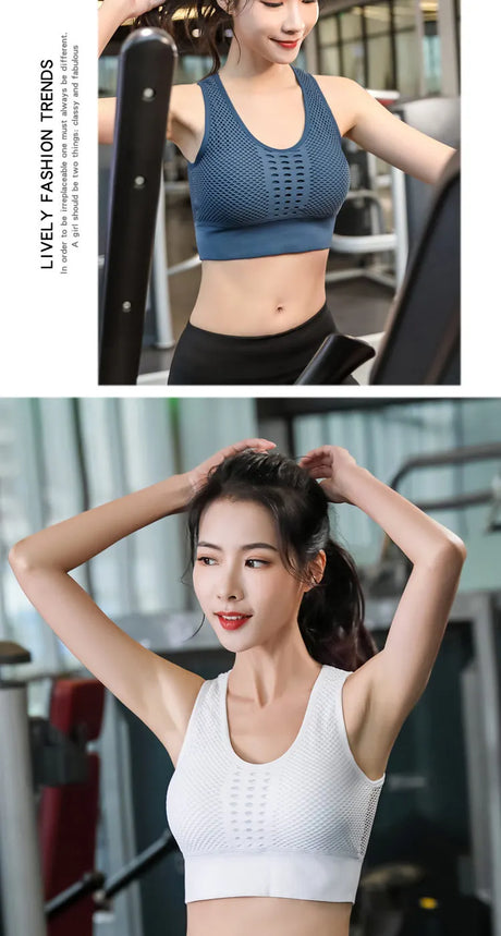 Women Mesh Sports Bras Fitness Gym Running Underwear Shockproof Bra Wireless Crop Top Breathable Yoga Bra