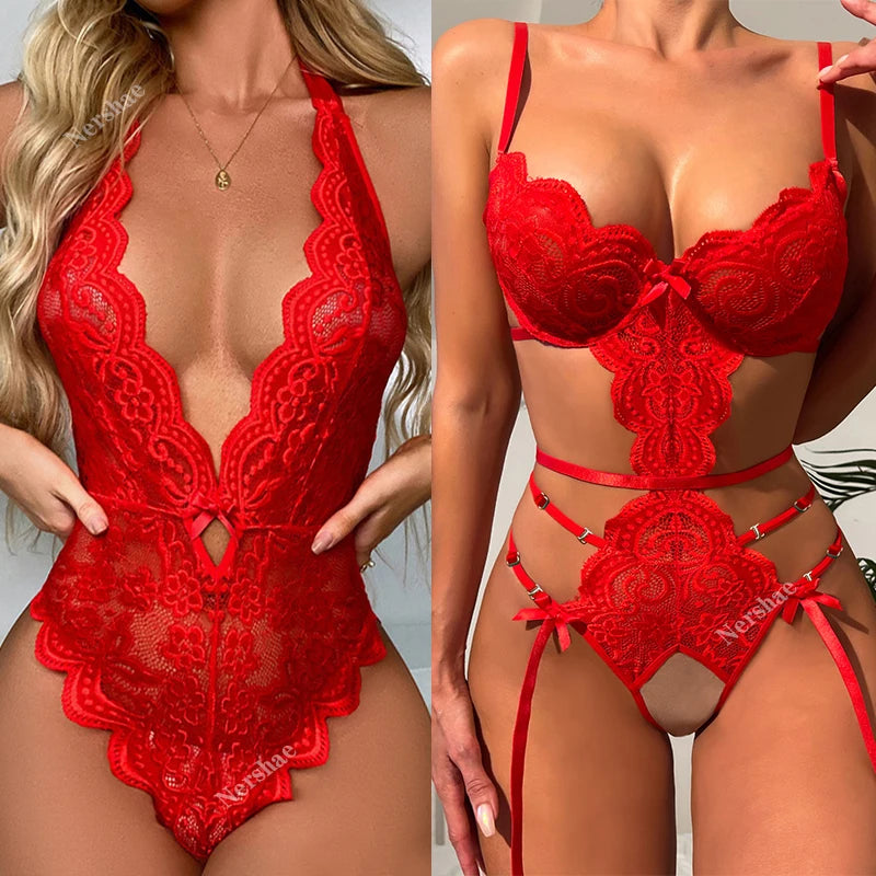 Erotic Lingerie Sexy Wedding Costume Erotic Underwear Open Crotch Lace Bodysuit Babydoll Dress Women Sexy Lingerie Sex Clothes
