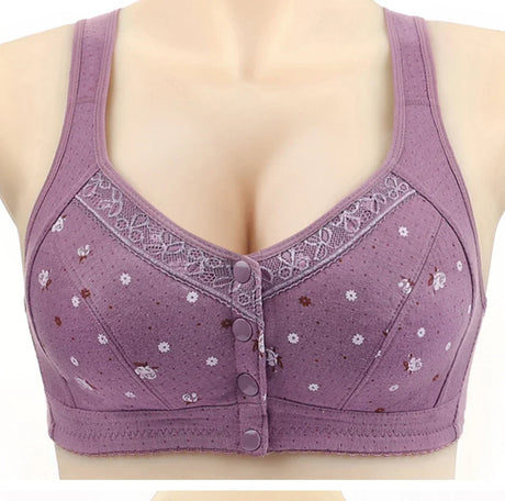 FallSweet Front Closure Cotton Bra for Women Plus Size Seamless Wireless Sports Bras Thin Underwear for Middle-Aged & Elderly