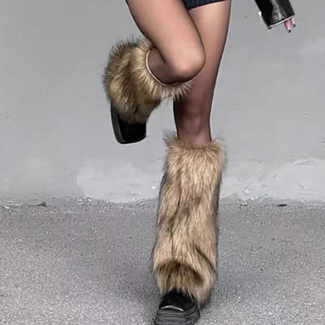 New Y2k Faux Fur Leg Warmers Spicy Girl Harajuku Winter Warm Furry Boots Cover Socks Jk Vintage Hiphop Cosplay Socks Accessories