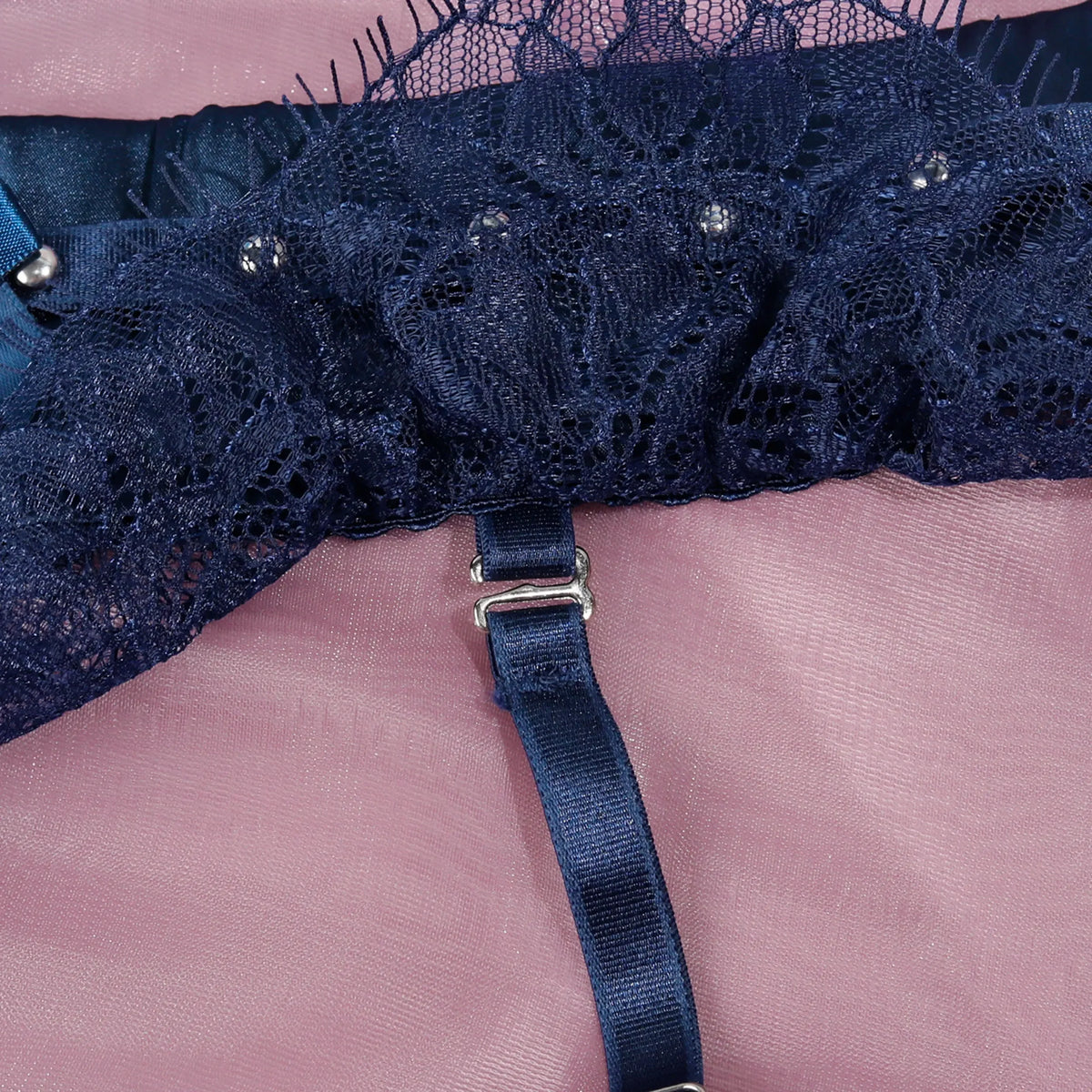 Women's Lingerie Sets Luxury Sequin Bra Belt Thong 3PC with Leg Circles See Through Push Up Bra Intimates Seductive Underwear