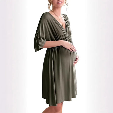 Ultra Soft Breathable Modal Maternity Sleep Dress, Nursing Breastfeeding Nightgown for Pregnant and Postpartum Women, free ship