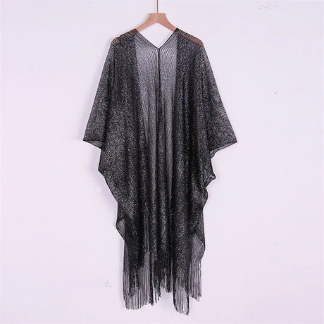 Swimsuit Cover-ups Fashion Tassel Gold Bikini Beach Cover Up Sexy Beach Dress Tunics for Women Summer Wear See Through