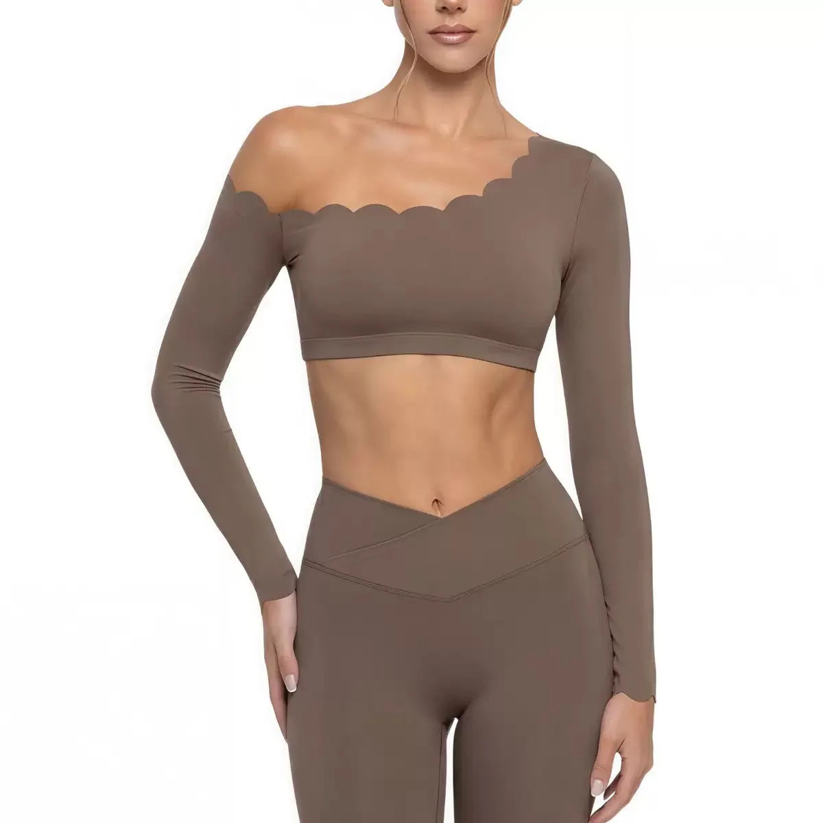 Lace Sports Fitness Long Sleeve Women's Underwear With Chest Pad Off-Shoulder Sportswear Slim Fit Leggings Workout Activewear