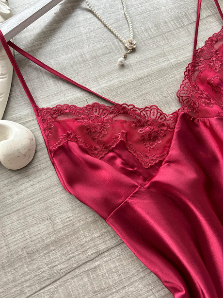 Women's Lace Patchwork Nightgown Sexy Sleepwear Fashionable Halter Dress V Neck Pajamas Solid Color Elegant Lady's Clothes