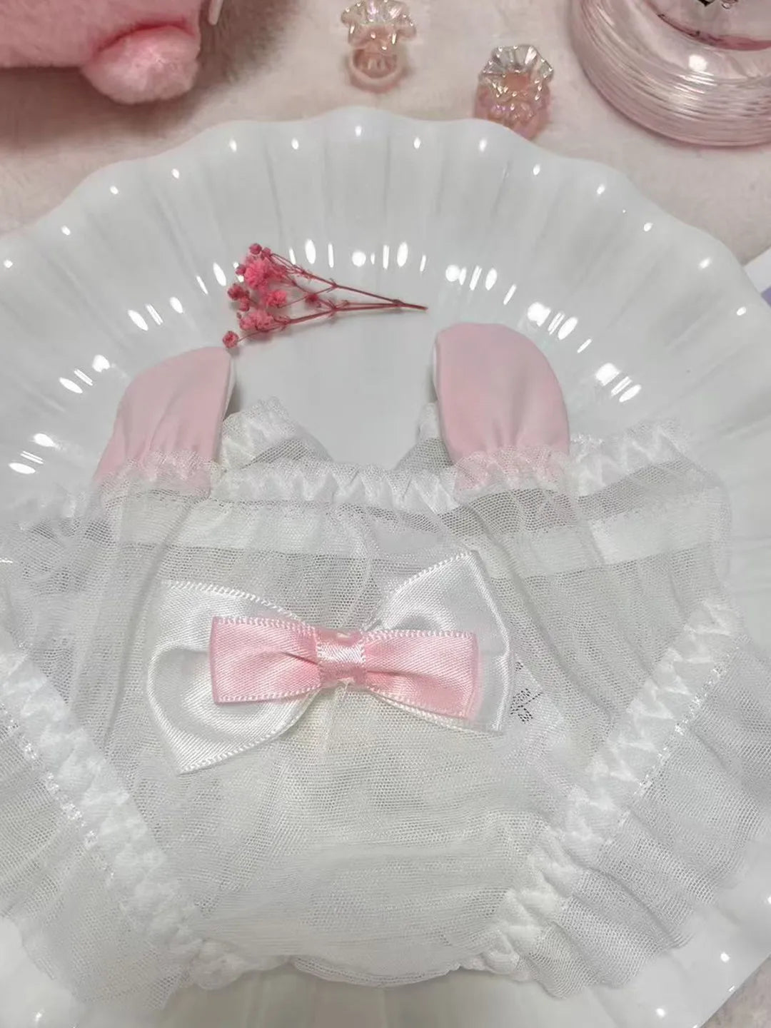 Cute Knot Lace Pink Rabbit Sexy Pure Desire Net Panties Low Waist Breathable Quick Dry Comfortable Un...