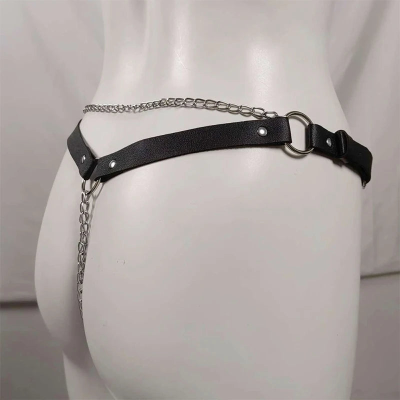 18 Leather Bondage Sleepwear Open Crotch Porn PU Garter Belt Lingerie Metal Chain Women Hot Babydoll Dress Strap Leg Sexy Briefs