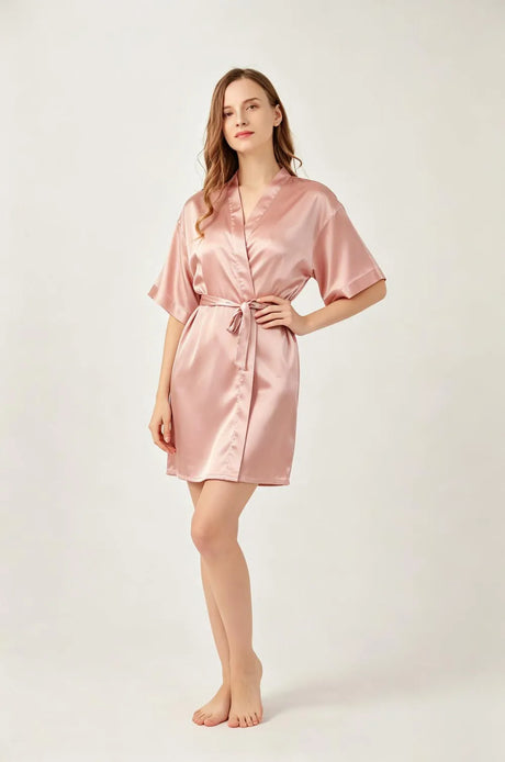 Women Satin Kimono Robe Silky Bride Bridesmaid Bathrobe Short Nightgown for Wedding Party Spa Sleepover Home Sleepwear Robes