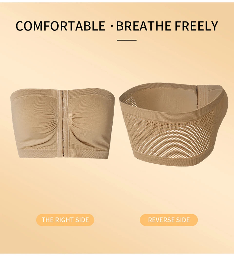 Women's Plus Size Strapless Front Closure Bandeau Bra Seamless Wireless Bralette Tube Top Non-Slip Everyday Brassiere