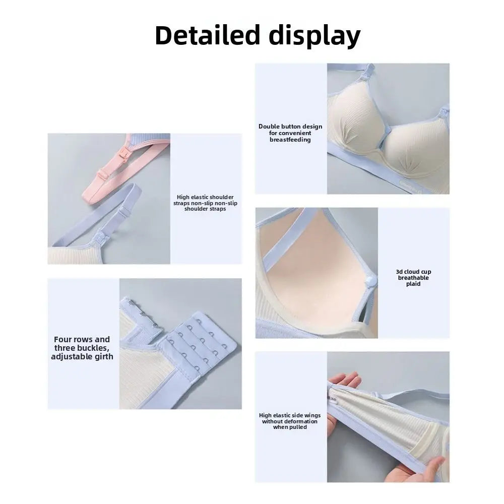 Double Buckle Nursing Bra Anti-sagging Breathable Pregnancy Bralette Pure Cotton Comfortable Nursing Bralette for Breastfeeding