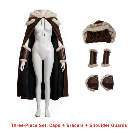 Women New Viking Barbarian Cape Goddess Warrior Plush Cape Retro Plush-Trimmed Hooded Cloak Set Medieval Retro Halloween Costume