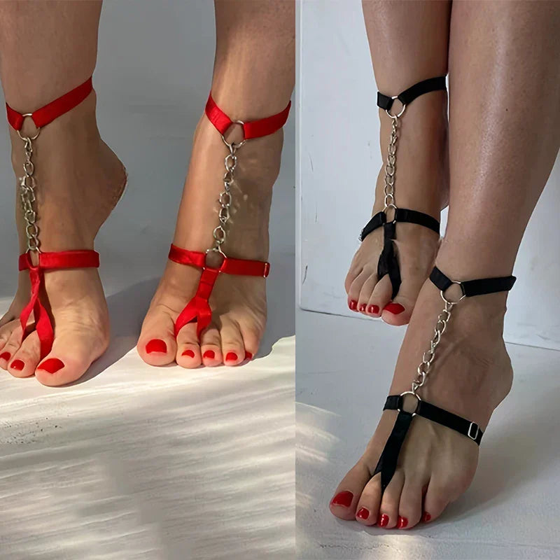 Chain Gothic Black Elastic Band Bandage Anklet Bracelet for Women Summer Barefoot Foot Belt for High Heel Sandals & Prom