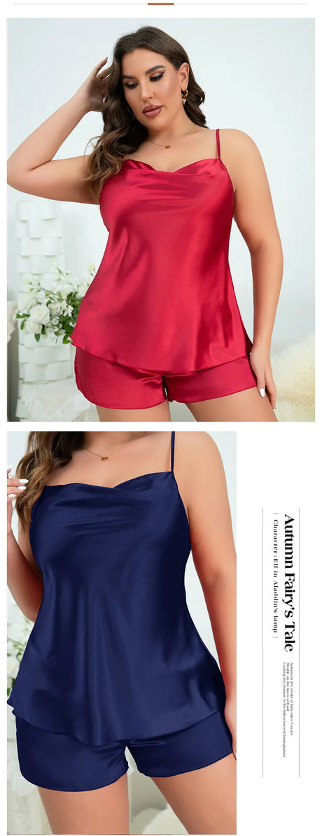 Lady Summer Chemise Pajamas Suit Night Outfit Big Size 4XL 5XL Sexy Women Satin Nightwear New Sleepwear Cami&shorts 2Pcs Pyjamas