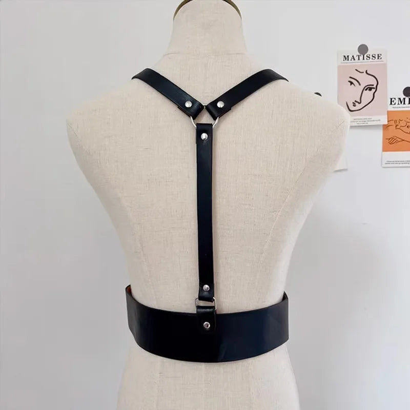 Women Fashion Harness Pu Leather Studded Decor Harness Adjustable Harness Belt Gothic Harness Bondage Lingerie Chest Harness