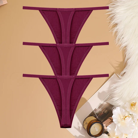 3Pcs/Set Women Sexy Cotton G-String Thin Strap Femme Thong Underwear Intimate Panties Low Waist Briefs Lingerie Cotton T-back
