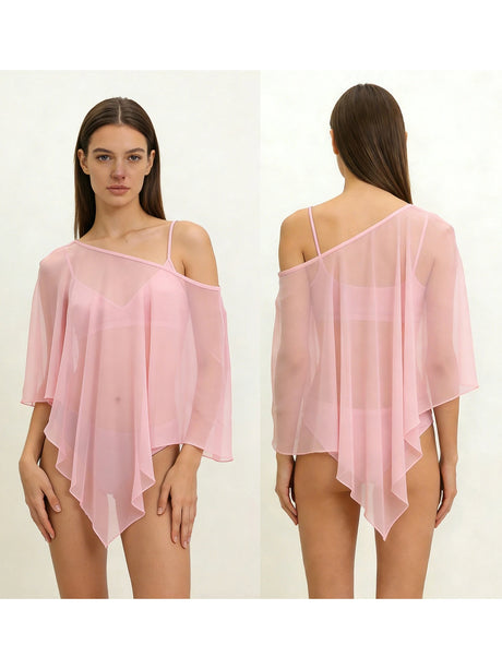 Sheer Poncho Top for Women Asymmetrical Mesh Shawl Wraps See Through Chiffon Capelet Evening Dress Wedding Cover Up