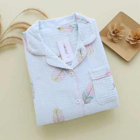 100% Cotton Gauze Women Pajamas Polka Dot Print Sleepwear 2025 Spring Female 2 Piece Set Nightwear Lady Pyjamas Loungewear