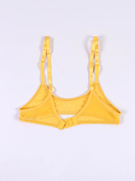 Ladies' sexy 1/4 Cup Mesh Bra, Sheer Wireless Breathable Balconette Bralette Top