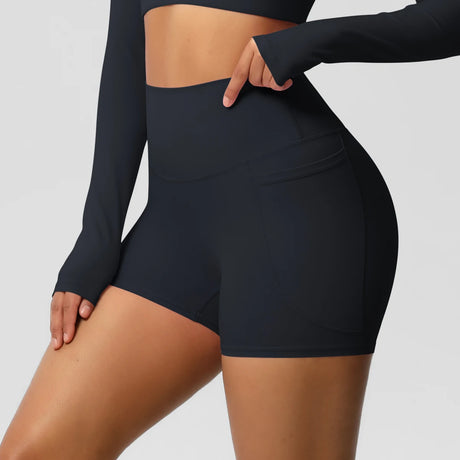 Solid Color Yoga Pants With Pockets Quick Drying High Waisted Gym Push Up Yoga Shorts for Woman Breathable Workout Fitness Short
