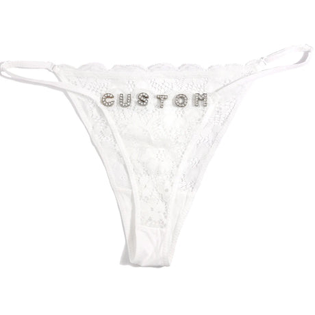 New Hollow Lace Thongs Panties For Women Customize Crystal Letter Name G-string Thong Female Underwear Underpants Birthday Gifts
