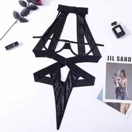 Halter Sexy Lingerie Women Bandage One Piece Bra Sets Erotic Costumes Teddy Baby Doll Dress Push Up Underwear Set Bodysuits