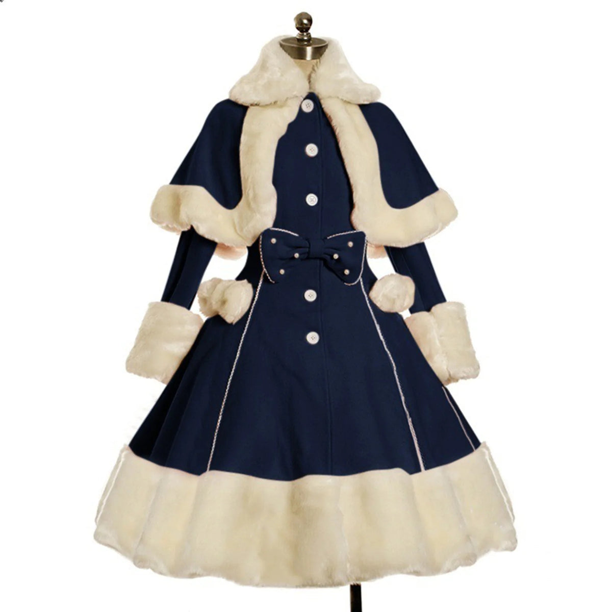 Thicken Christmas Dress Xmas Cloak Princess Cosplay Costume Red Winter Dress Women Long Sleeved Gown Furry Anime Role Outfit