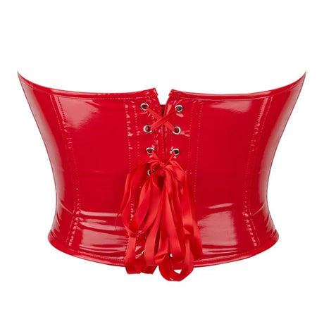 Black Shiny PVC Bustier Faux Leather Corset Crop Top Body Shaper Women Sexy Corselet Vest Plus Size