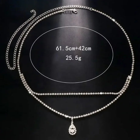Luxury Women's Rhinestone Double Chain Water Drop Waist chain Crystal Body Belly Chain Fashion Accessory for Special Occasions