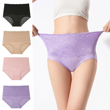6pcs Women's Panties High Waist Underwear Large Size Fashion Girls Briefs Plus Size Breathable Lace Panty Female Lingerie
