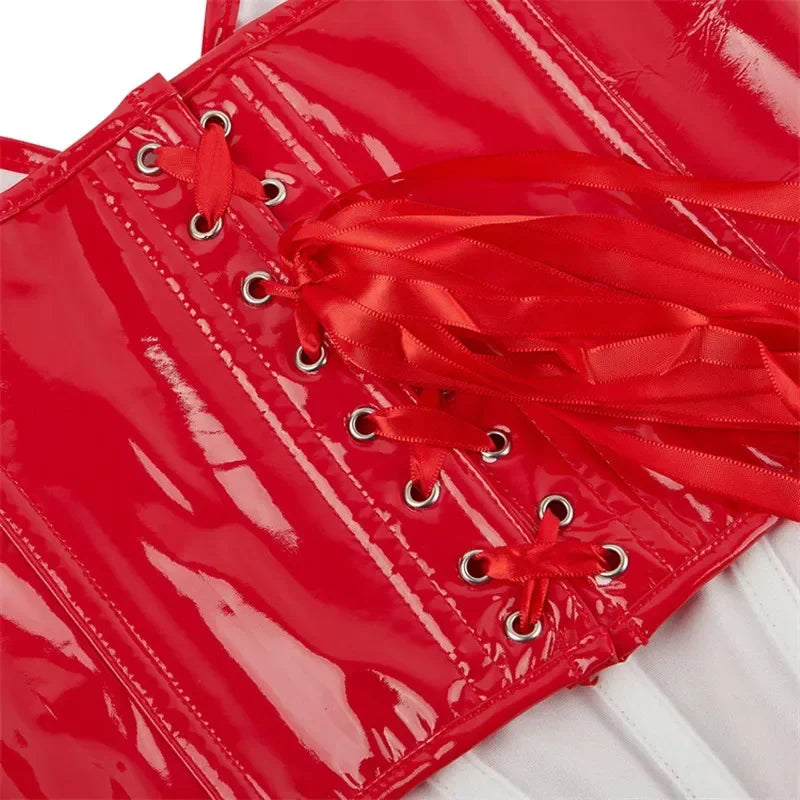 Black Shiny PVC Bustier Faux Leather Corset Crop Top Body Shaper Women Sexy Corselet Vest Plus Size