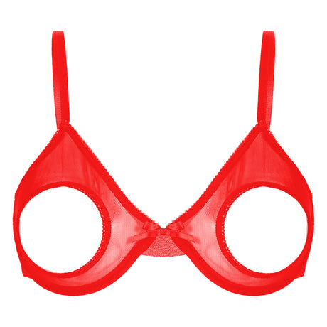 Women's Sheer Mesh Hollow Out Open Nipples Underwired Bra Tops Push Up Unlined Bralette Bra Sexy Brassiere Balconette Underwear