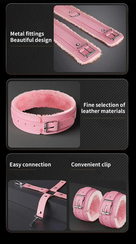 Couples BDSM Bondage Kit with Handcuffs Neck Collar Wrist Restraints Mouth Gag And Strap - Adult SM Sex Toys for Women's Fetish