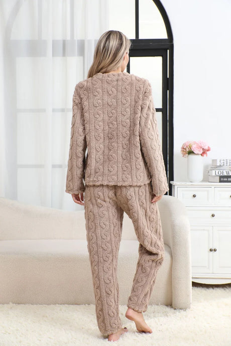Women's Autumn and Winter Thermal Pajamas Sets Coral Velvet Jacquard Warm Loungewear Female Soft Comfortable Thickened Sleepwear