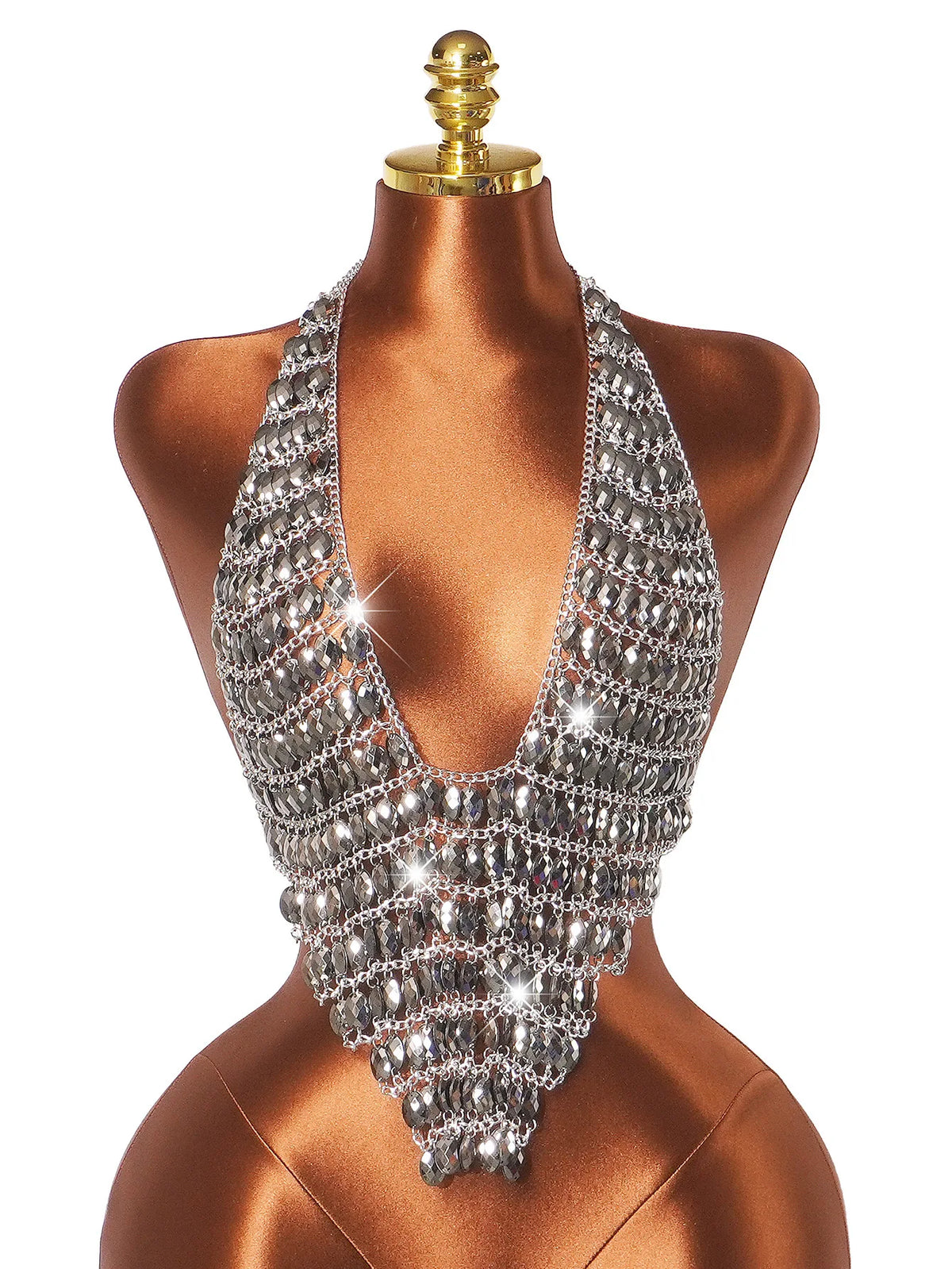 Women Sexy Backless Shine Diamond Body Chain Exotic Tanks Novelty Hollow Out Chest Chains Decor Bustier Tops Nightbar Clubwear
