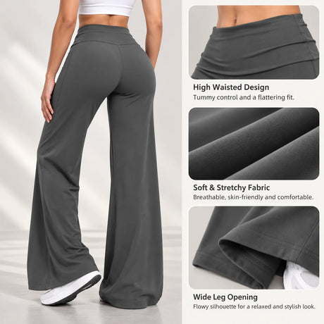DFXEN LOGO New Women Wide Leg Yoga Pants High Waist Butt Lift Loose Fitness Gym Workout Flare Leggings Casual Sports Trousers