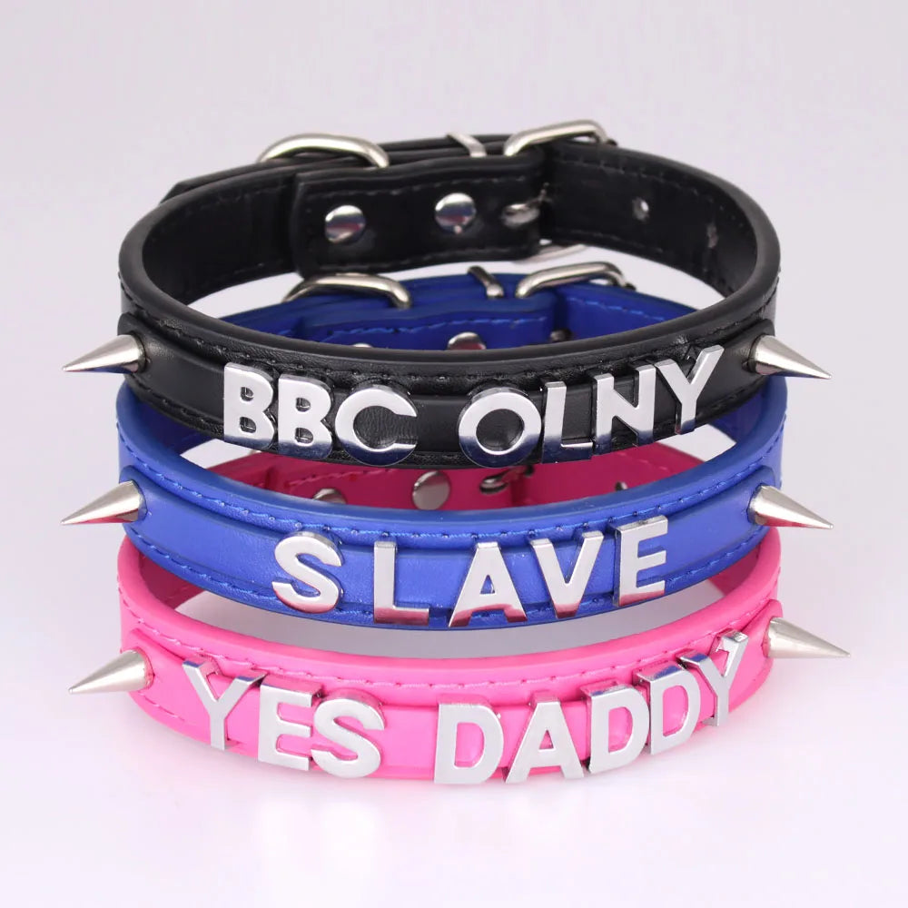 Lovely Personalized Letters Choker Women Leather Collar Punk Chocker Custom Name Bling Crystal Jewelry Cosplay Necklace