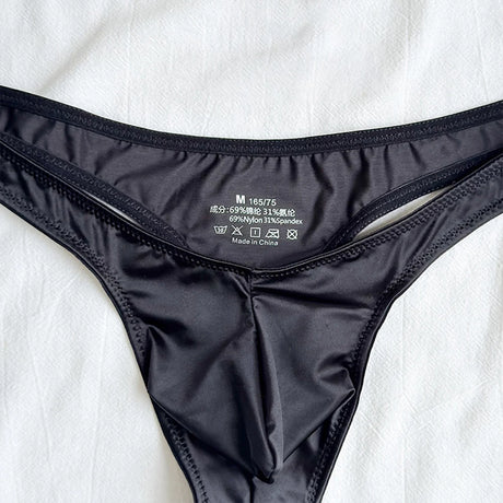 1pc Men Satin-like Glossy Ice Silk G-string Solid Low-Waist Shiny Smooth Thong Bulge Pouch Thong Thin Transparent Underwear