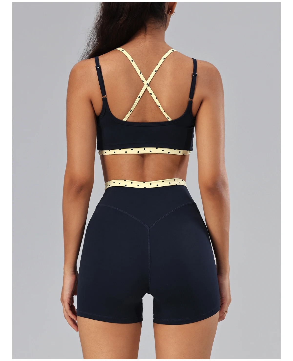 Hearuisavy 2Pcs Fitness Set Women Polka Dot Cross Back Sports Bra High Waisted Push Up Shorts Gym Quick Dry Workout Yoga Suit