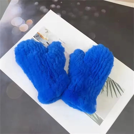 Hot Sale Women's 100% Natural Rabbit Fur Winter Gloves Warm Knit Thick Thermal Mittens Soft Real Fur Outdoor Cold Weather Glove