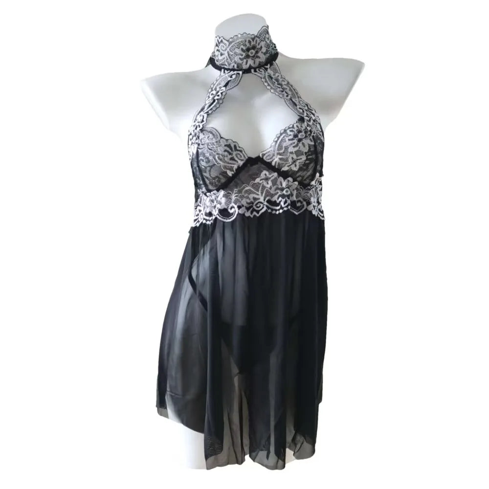 Hot Babydoll Women Sexy Lingerie Dress Costume Open Bra Sex Chemises Crotchless Bodysuit Lace Erotic Underwear