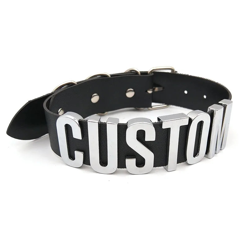 Black Goth Belt PU Customized Letters Choker Necklace Punk Sexy Men Women Personalized Collars Buckle Chocker Cosplay Jewelry