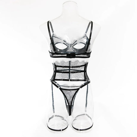 Diccvicc Eyelash Floral Lace Lingerie Cut Out Bra Wide Garter Underwear Set See Through Seductive Intimate Apparel Exotic Outfit