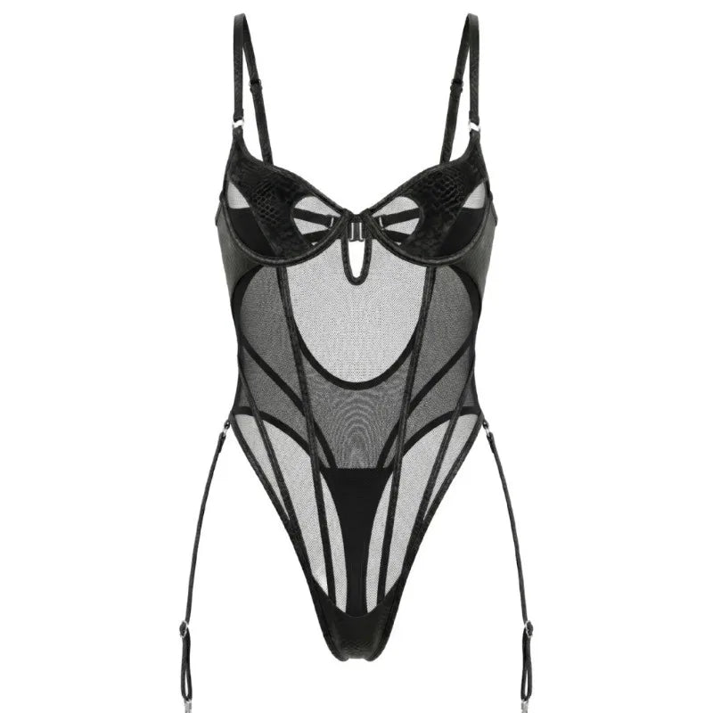 Tornova Erotic Lingerie Bodysuit Sexy Lace See-through Body Shaping Mesh Underwear Suspender Halterneck Sexy Underwear for Women