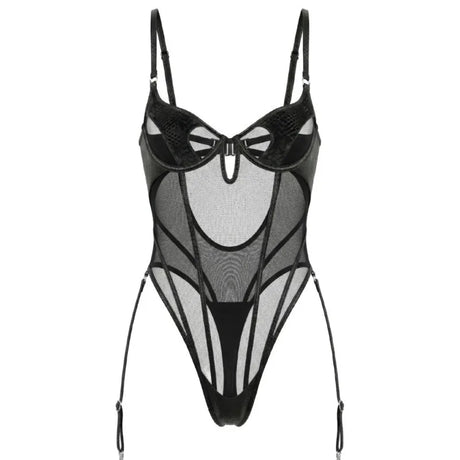 Tornova Erotic Lingerie Bodysuit Sexy Lace See-through Body Shaping Mesh Underwear Suspender Halterneck Sexy Underwear for Women