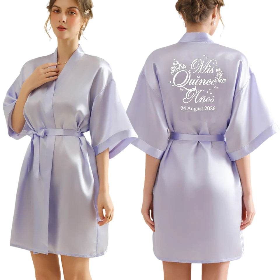 Personalized Robe for Bride Bridesmaid with Name and Date Birthday Party Gown Add Any Text Bathrobe - Customizable Gifting