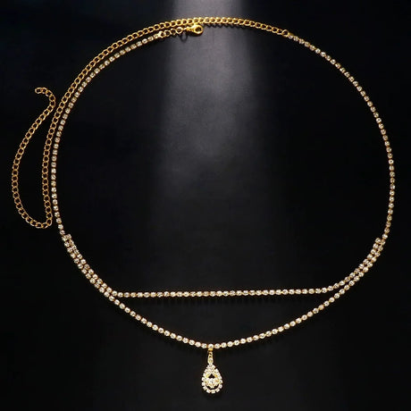 Luxury Women's Rhinestone Double Chain Water Drop Waist chain Crystal Body Belly Chain Fashion Accessory for Special Occasions
